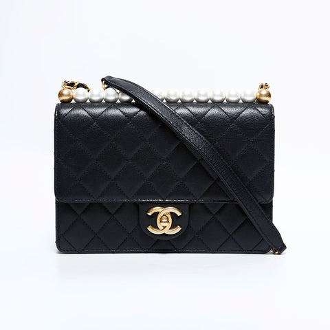 CHANEL 29th Series 2019 Pearl Single Flap Chain Shoulder Bag black WS22411