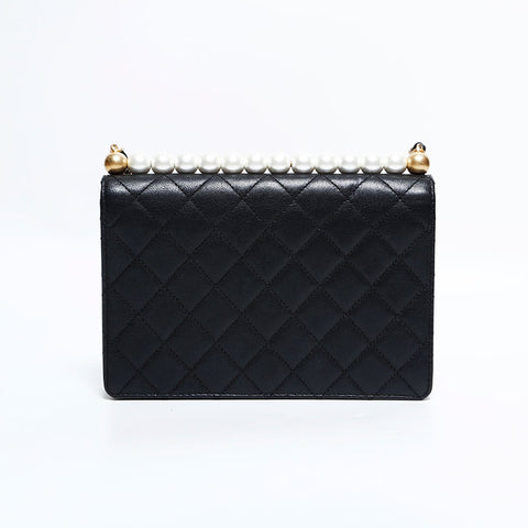 CHANEL 29th Series 2019 Pearl Single Flap Chain Shoulder Bag black WS22411