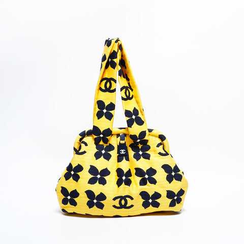 CHANEL No. 7 2002-2003 Canvas COCO Mark Handbag yellow WS22414
