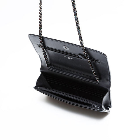 CHANEL No. 24 2017-2018 Camellia Lambskin Chain Wallet Shoulder Bag black WS22415