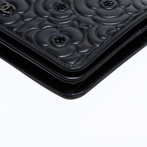 CHANEL No. 24 2017-2018 Camellia Lambskin Chain Wallet Shoulder Bag black WS22415