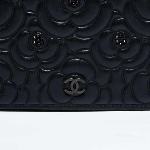 CHANEL No. 24 2017-2018 Camellia Lambskin Chain Wallet Shoulder Bag black WS22415