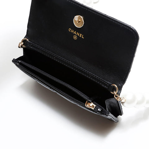 CHANEL No. 31 2021-2022 Matelasse Pearl Mini Lambskin Shoulder Bag black WS22416