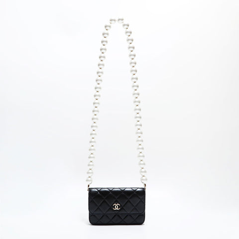 CHANEL No. 31 2021-2022 Matelasse Pearl Mini Lambskin Shoulder Bag black WS22416