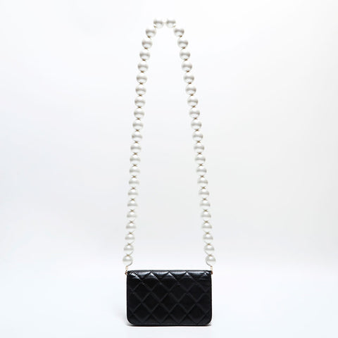 CHANEL No. 31 2021-2022 Matelasse Pearl Mini Lambskin Shoulder Bag black WS22416