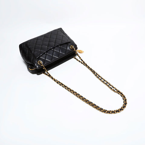 CHANEL No. 2 1991-1994 Lambskin Matelasse Chain Shoulder Bag black WS22417