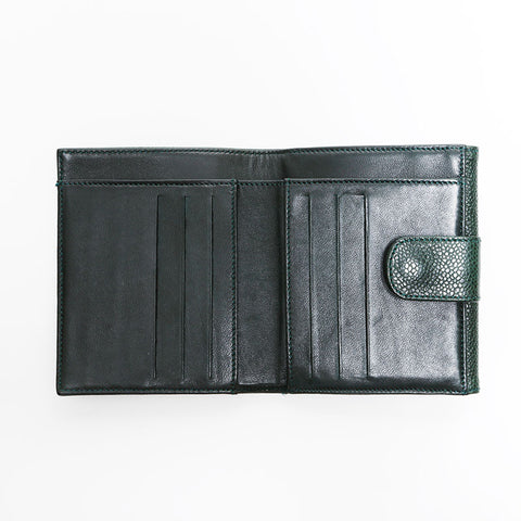 CHANEL No. 4 1996-1997 Caviar COCO Mark Bifold Wallet green WS22430