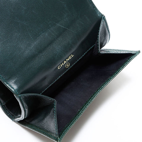 CHANEL No. 4 1996-1997 Caviar COCO Mark Bifold Wallet green WS22430