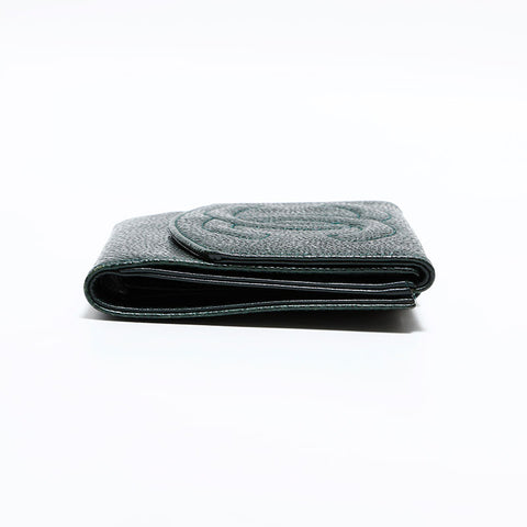 CHANEL No. 4 1996-1997 Caviar COCO Mark Bifold Wallet green WS22430