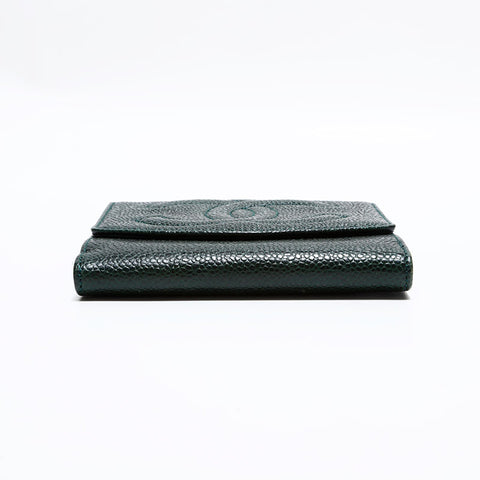 CHANEL No. 4 1996-1997 Caviar COCO Mark Bifold Wallet green WS22430