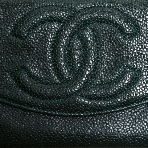 CHANEL No. 4 1996-1997 Caviar COCO Mark Bifold Wallet green WS22430