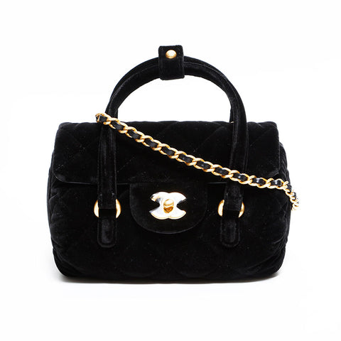 CHANEL Velour Mini Boston Bag 2way Shoulder Bag black WS22432