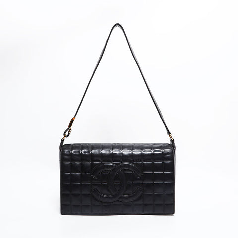 CHANEL No. 7 2002-2003 Lambskin Chocolate Bar COCO Mark Shoulder Bag black WS22433