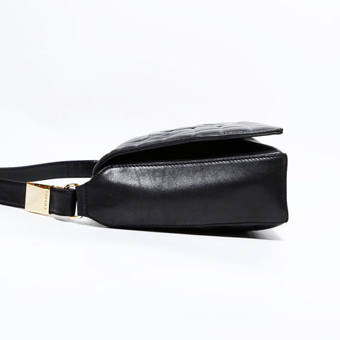 CHANEL No. 7 2002-2003 Lambskin Chocolate Bar COCO Mark Shoulder Bag black WS22433
