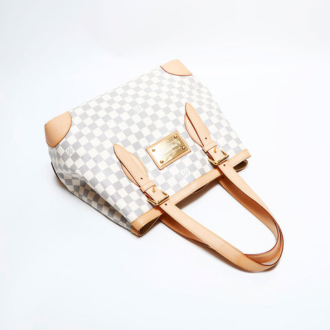 LOUIS VUITTON 2012 Damier Azur Hampstead MM Tote Bag white WS22437