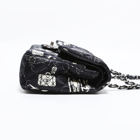 CHANEL 22 Series 2016-2017 Icon Motif Satin Matelasse Double Flap Shoulder Bag black WS22441