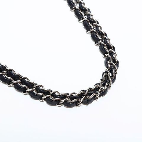 CHANEL 22 Series 2016-2017 Icon Motif Satin Matelasse Double Flap Shoulder Bag black WS22441