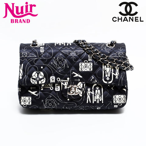CHANEL 22 系列 2016-2017 图标图案缎面马特拉塞双翻盖单肩包黑色 WS22441