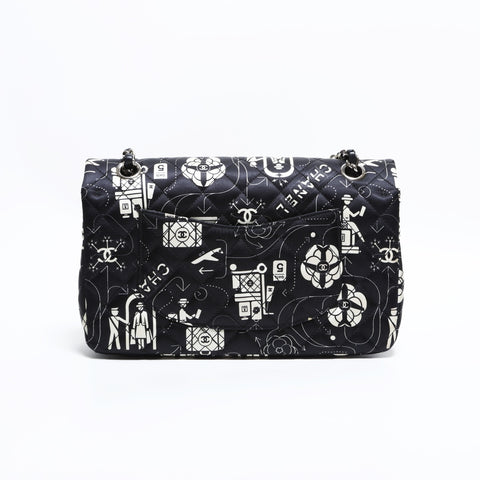 CHANEL 22 Series 2016-2017 Icon Motif Satin Matelasse Double Flap Shoulder Bag black WS22441