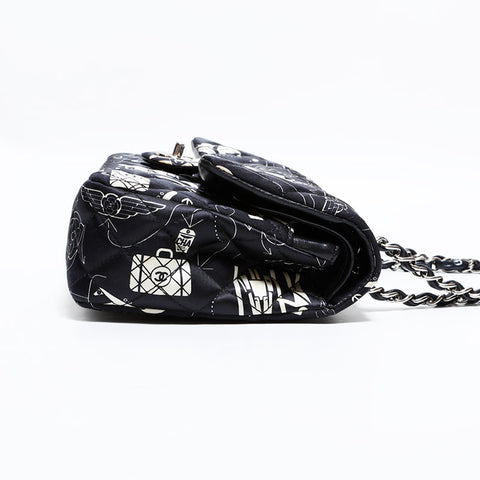 CHANEL 22 Series 2016-2017 Icon Motif Satin Matelasse Double Flap Shoulder Bag black WS22441