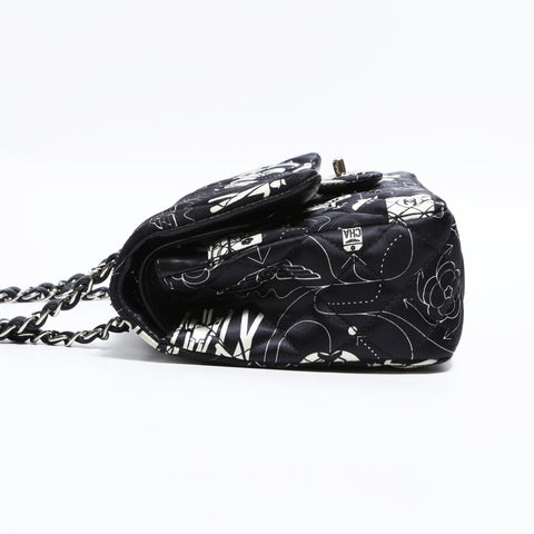 CHANEL 22 Series 2016-2017 Icon Motif Satin Matelasse Double Flap Shoulder Bag black WS22441