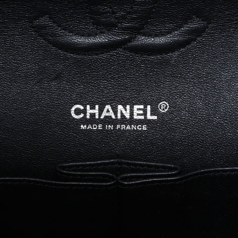 CHANEL 22 Series 2016-2017 Icon Motif Satin Matelasse Double Flap Shoulder Bag black WS22441