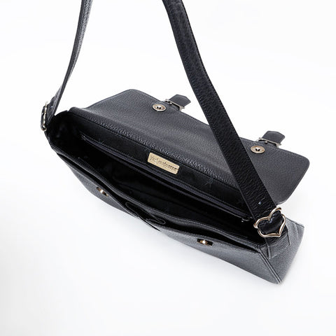 イヴ・サンローラン YVES SAINT LAURENT レザー ハート メッセンジャー ショルダーバッグ ブラック WS22447