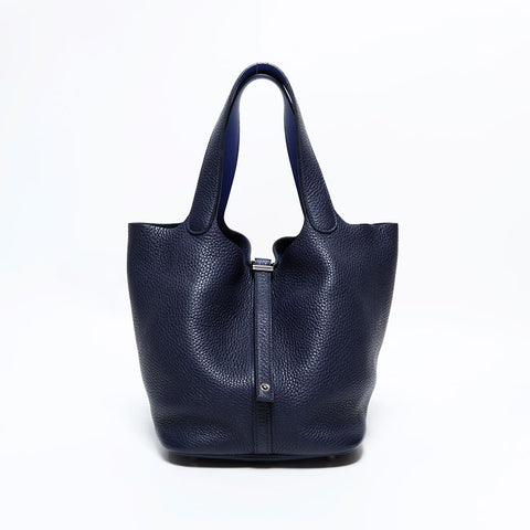 HERMES A stamped 2017 Picotin PM Handbag Navy WS22453