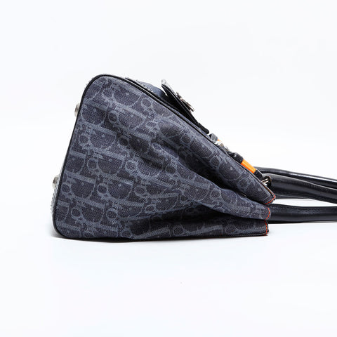 クリスチャンディオール Christian Dior トロッター デニム ハンドバッグ ネイビー WS22465