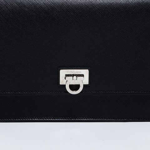 サルヴァトーレフェラガモ Salvatore Ferragamo レザー チェーン ガンチーニ リボン ショルダーバッグ ブラック WS22468