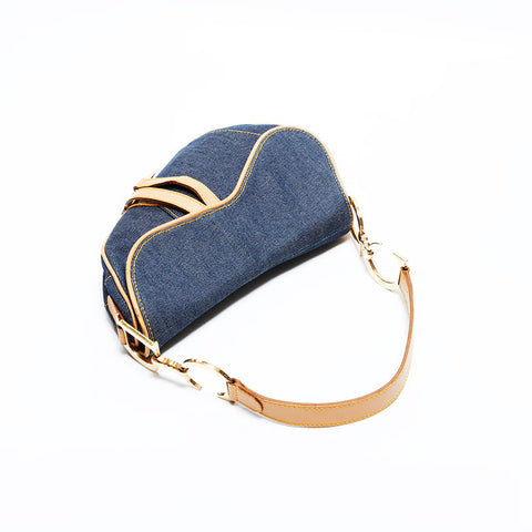 クリスチャンディオール Christian Dior デニム サドルバッグ ショルダーバッグ ネイビー WS22469