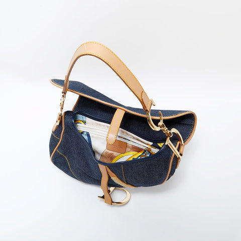 クリスチャンディオール Christian Dior デニム サドルバッグ ショルダーバッグ ネイビー WS22469