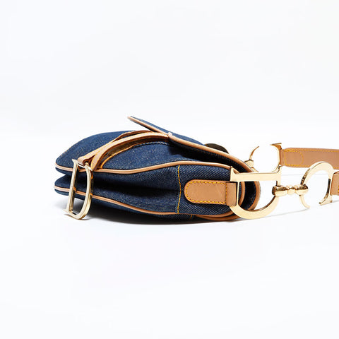 クリスチャンディオール Christian Dior デニム サドルバッグ ショルダーバッグ ネイビー WS22469