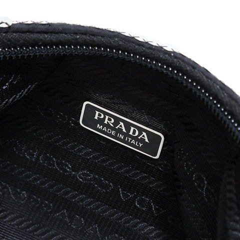 PRADA Re-Edition Sequin Hobo Nylon Shoulder Bag Silver WS22477