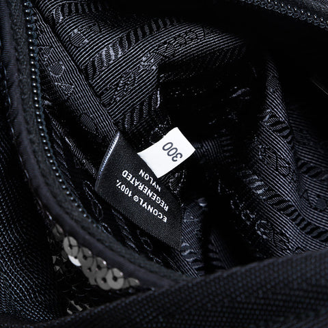 PRADA Re-Edition Sequin Hobo Nylon Shoulder Bag Silver WS22477