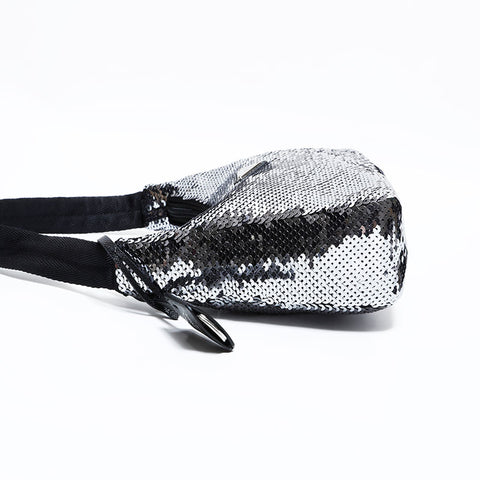 PRADA Re-Edition Sequin Hobo Nylon Shoulder Bag Silver WS22477