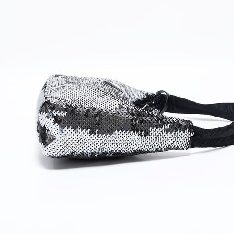 PRADA Re-Edition Sequin Hobo Nylon Shoulder Bag Silver WS22477