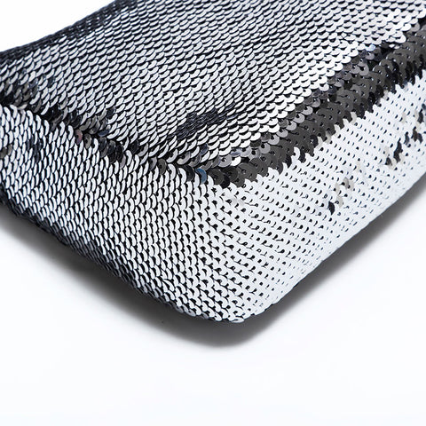 PRADA Re-Edition Sequin Hobo Nylon Shoulder Bag Silver WS22477