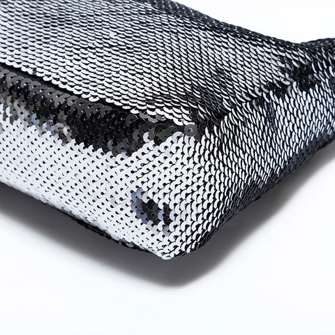 PRADA Re-Edition Sequin Hobo Nylon Shoulder Bag Silver WS22477