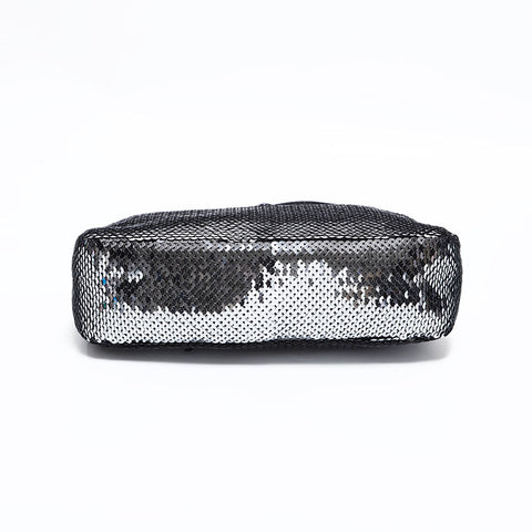 PRADA Re-Edition Sequin Hobo Nylon Shoulder Bag Silver WS22477