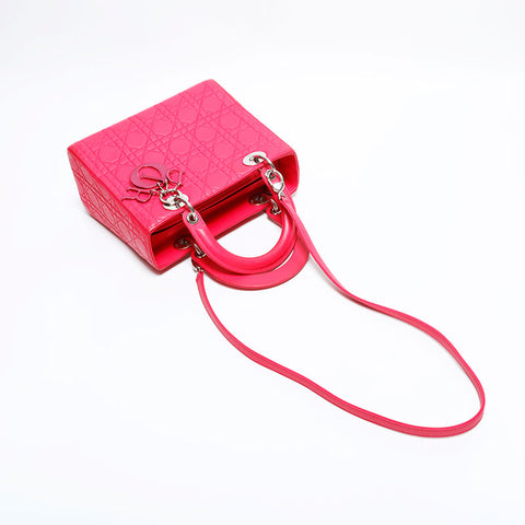 クリスチャンディオール Christian Dior レディ ディオール 2way ラムスキン ミディアム ハンドバッグ ピンク WS22481