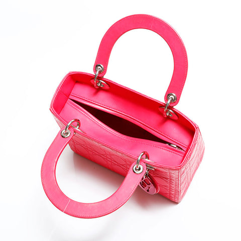 クリスチャンディオール Christian Dior レディ ディオール 2way ラムスキン ミディアム ハンドバッグ ピンク WS22481