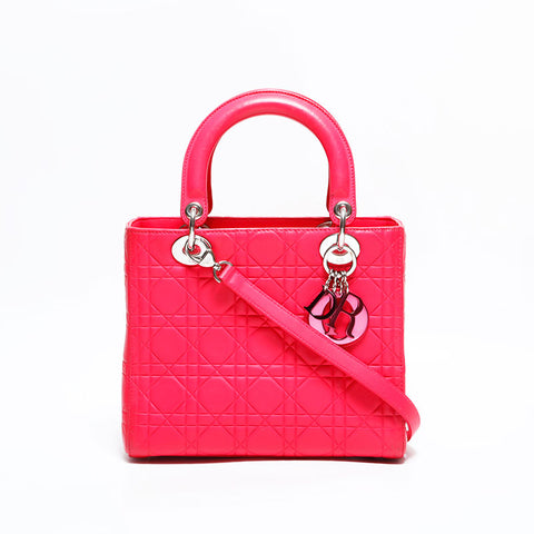クリスチャンディオール Christian Dior レディ ディオール 2way ラムスキン ミディアム ハンドバッグ ピンク WS22481