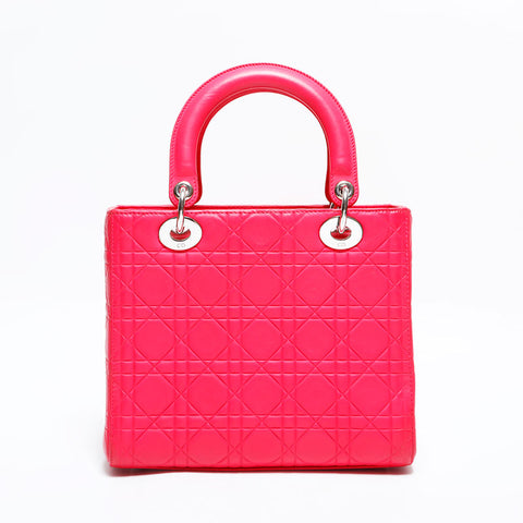 クリスチャンディオール Christian Dior レディ ディオール 2way ラムスキン ミディアム ハンドバッグ ピンク WS22481