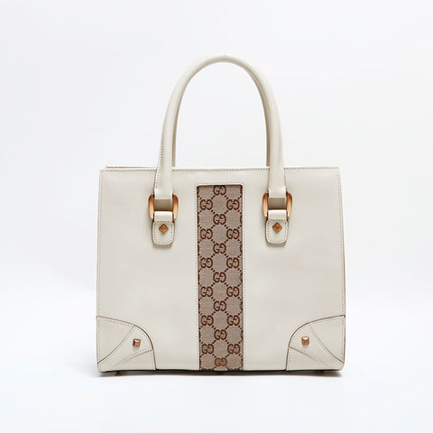 グッチ GUCCI GGキャンバス レザー トート ハンドバッグ アイボリー WS22482
