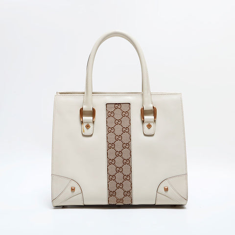 グッチ GUCCI GGキャンバス レザー トート ハンドバッグ アイボリー WS22482