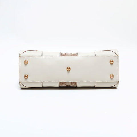 GUCCI アイボリー レザー ハンドバッグ 保存袋付き グッチ GUCCI GGキャンバス レザー トート ハンドバッグ
