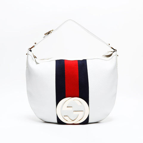 グッチ GUCCI レザー シェリーライン インターロッキング G ショルダーバッグ ホワイト WS22485