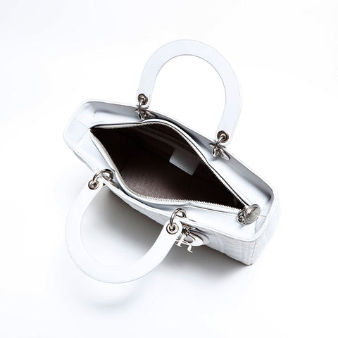 クリスチャンディオール Christian Dior レディ ディオール 2way ラムスキン ラージ ハンドバッグ ホワイト WS22488
