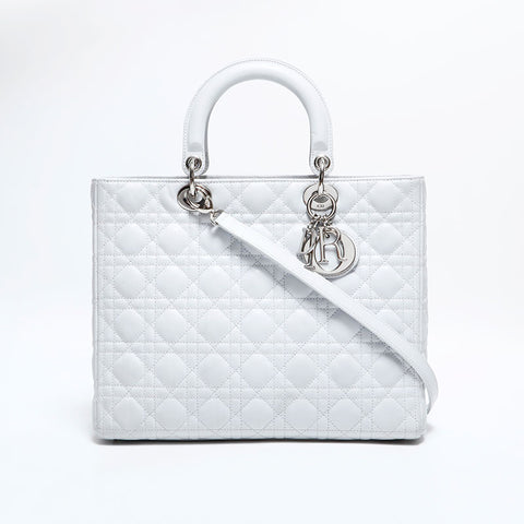クリスチャンディオール Christian Dior レディ ディオール 2way ラムスキン ラージ ハンドバッグ ホワイト WS22488